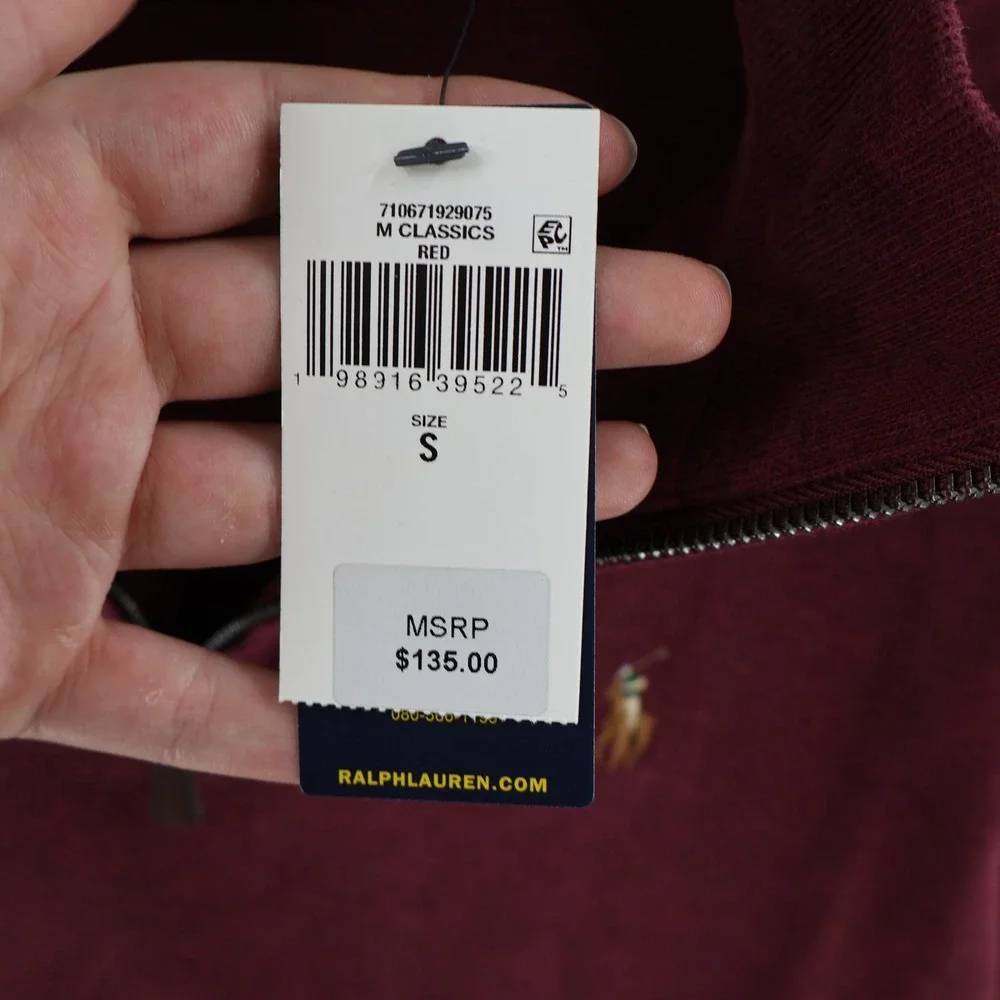 Polo Ralph Lauren Estate Rib Quarter Zip Pullover Mens‎ Small Red  $135 NWT